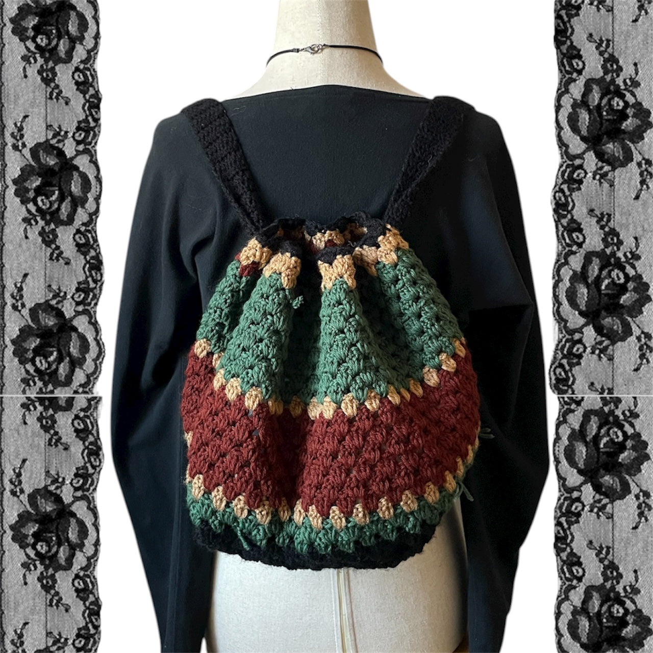 Crochet drawstring backpacks🖤