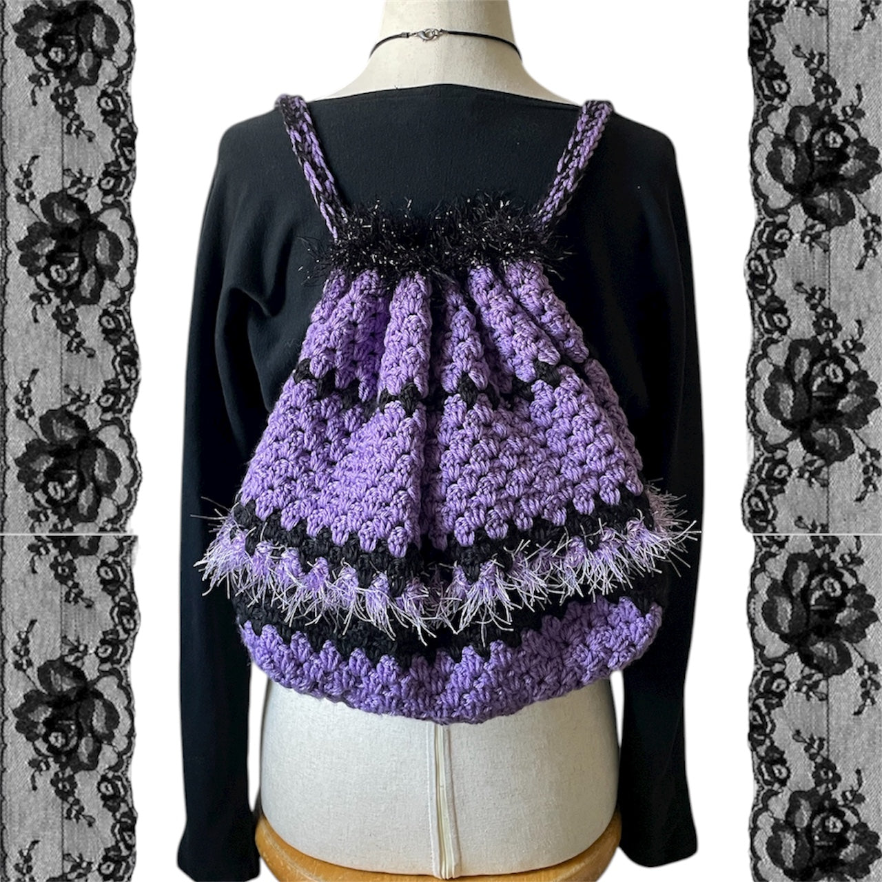 Crochet drawstring backpacks🖤