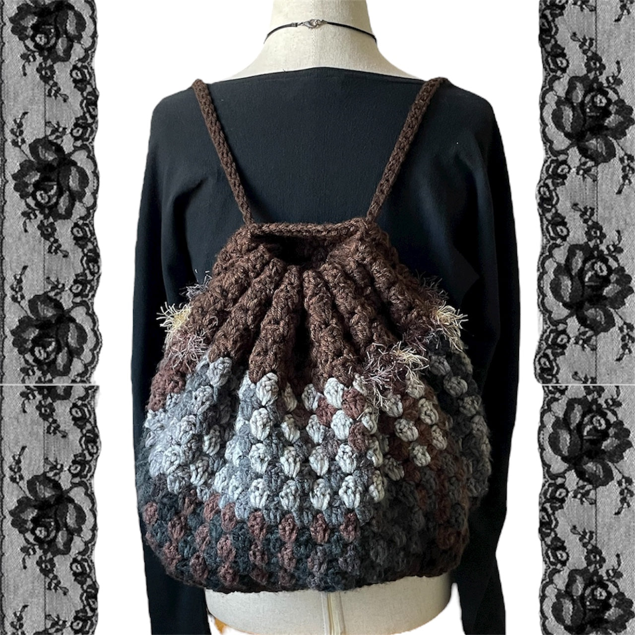 Crochet drawstring backpacks🖤