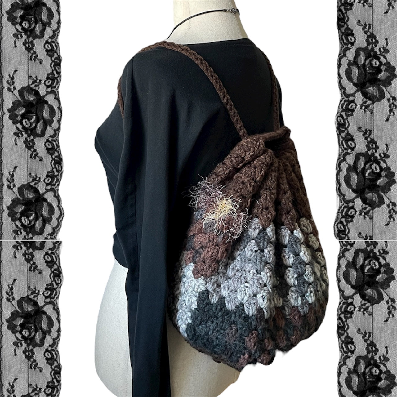 Crochet drawstring backpacks🖤