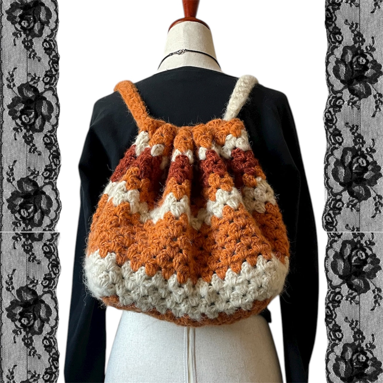 Crochet drawstring backpacks🖤